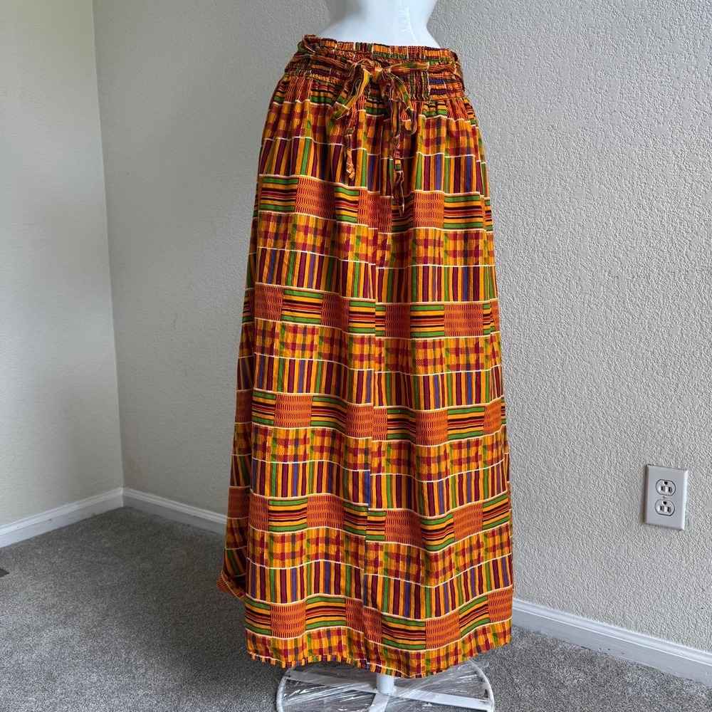 Karan multicolored plaid maxi skirt with elastic waistband